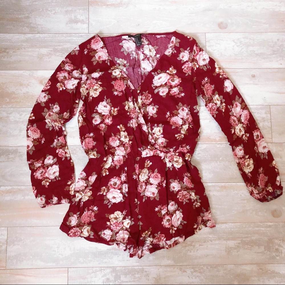Forever 21 Burgundy Floral Romper